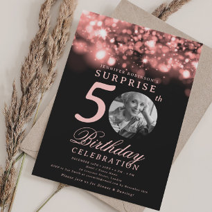 Invitation SURPRISE Photo 50th Birthday Rose Gold Midnight