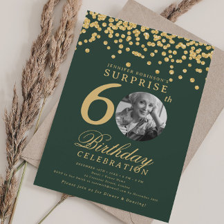 Invitation SURPRISE Photo 60e anniversaire Gold Confetti Gree