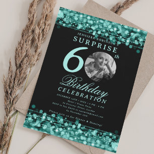 Invitation SURPRISE Photo 60e anniversaire Lumières Turquoise