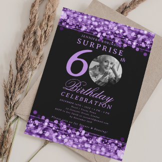 Invitation SURPRISE Photo 60e anniversaire Lumières violettes