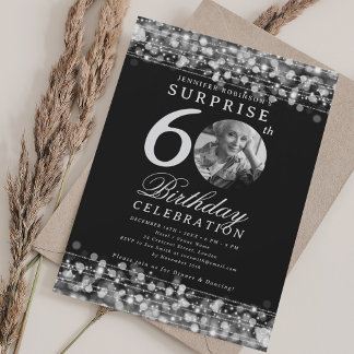 Invitation SURPRISE Photo 60th Birthday Party Silver Lights