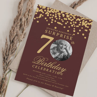 Invitation SURPRISE Photo 70 Anniversaire Gold Confetti Bourg