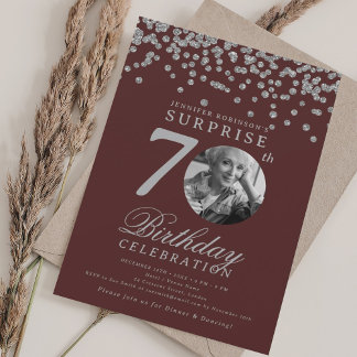 Invitation SURPRISE Photo 70e anniversaire Argent Bourgogne