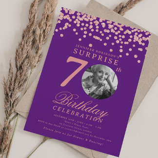 Invitation SURPRISE Photo 70e anniversaire Rose Gold Purple
