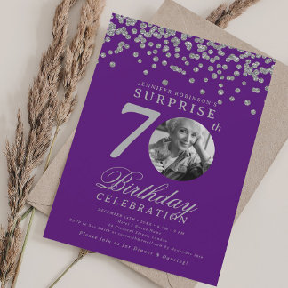 Invitation SURPRISE Photo 70e anniversaire Silver Purple