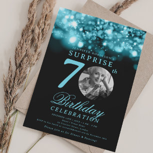 Invitation SURPRISE Photo 70e anniversaire Turquoise minuit