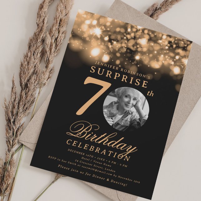 Invitation SURPRISE Photo 70th Birthday Gold Midnight Glam (SURPRISE Photo 70th Birthday Gold Midnight Glam Invitation)