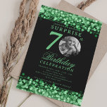 Invitation SURPRISE Photo 70th Birthday Party Green Lights<br><div class="desc">Un design élégant "70th Birthday" soirée invitation avec photo personnalisée,  typographie moderne et un arrière - plan à cordes.</div>