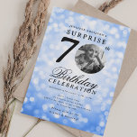 Invitation SURPRISE Photo 70th Birthday Party Navy Blue Bokeh<br><div class="desc">Un design élégant "70e anniversaire" d'invitation de fête avec photo personnalisée,  typographie moderne et un arrière - plan de lumières de livre.</div>