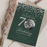 Invitation SURPRISE Photo 70th Birthday Party Silver Green<br><div class="desc">Un élégant design d'invitation "70th Birthday" avec photo personnalisée,  typographie moderne et parties scintillant confetti arrière - plan.</div>