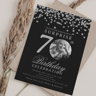 Invitation SURPRISE Photo 70th Birthday Silver Black