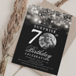 Invitation SURPRISE Photo 70th Birthday Silver Midnight<br><div class="desc">Un design élégant "70th Birthday" soirée invitation avec photo personnalisée,  typographie moderne et un arrière - plan à cordes.</div>