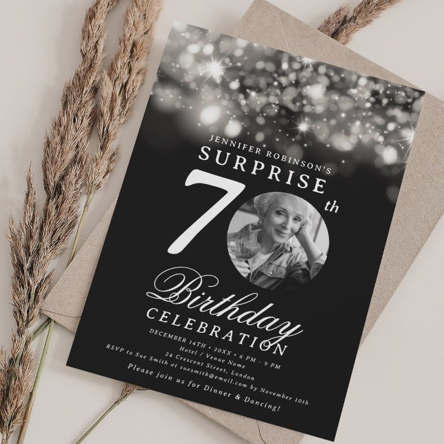 Invitation SURPRISE Photo 70th Birthday Silver Midnight (SURPRISE Photo 70th Birthday Silver Midnight Invitation)