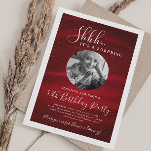 Invitation SURPRISE Photo Fête d'anniversaire 50 ans Rouge Gl