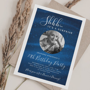 Invitation SURPRISE Photo Fête d'anniversaire 70 ans Bleu Gla