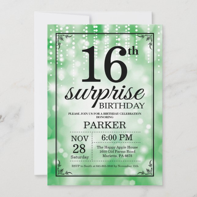 Invitation surprise pour 16 ans avec paillettes ve (Devant)