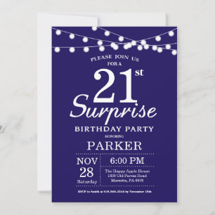 Invitation surprise pour 21e anniversaire Bleu mar