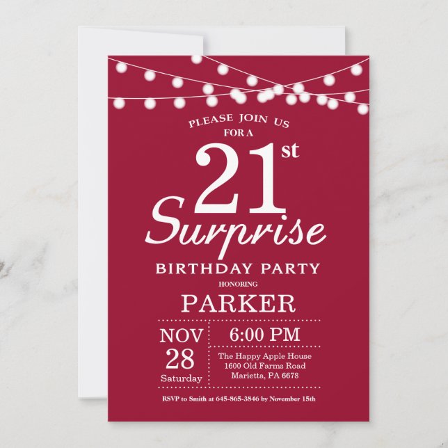 Invitation surprise pour 21e anniversaire bordeaux (Devant)