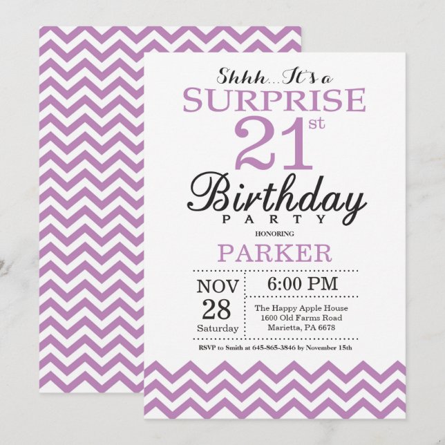 Invitation surprise pour 21e anniversaire Chevron  (Devant / Derrière)
