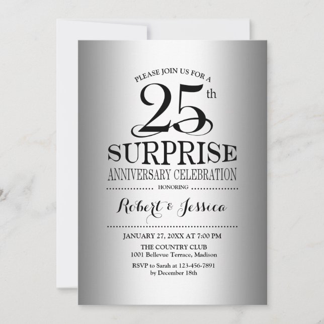 Invitation Surprise pour 25e anniversaire de mariage - Argent (Devant)