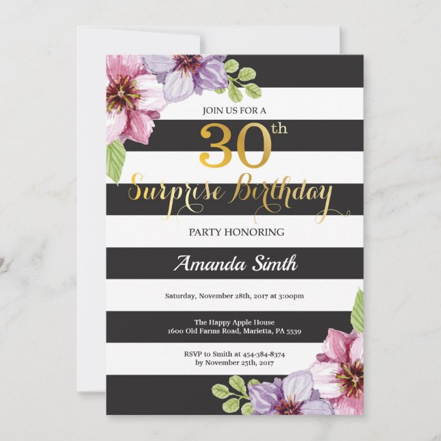 Invitation surprise pour 30 ans Anniversaire Femme (Devant)