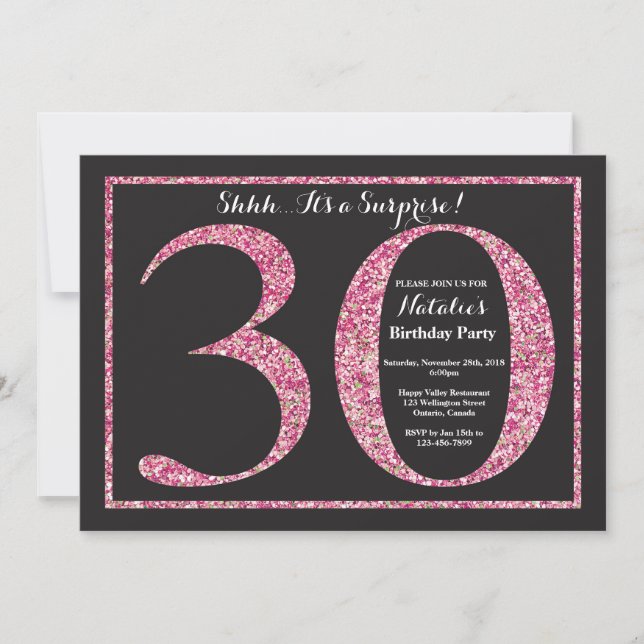Invitation surprise pour 30 ans avec paillettes ro (Devant)