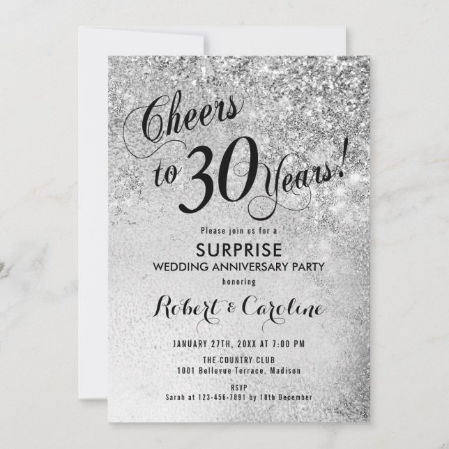 Invitation Surprise pour 30e anniversaire de mariage - Argent (Devant)