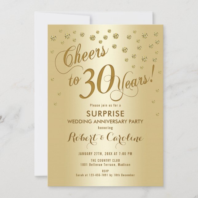 Invitation Surprise pour 30e anniversaire de mariage - Or (Devant)