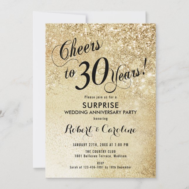 Invitation Surprise pour 30e anniversaire de mariage - Or (Devant)