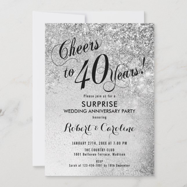 Invitation Surprise pour 40 ans de mariage - Argenté (Devant)