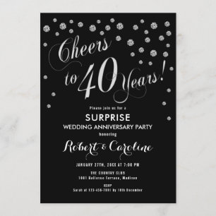 Invitation Surprise pour 40 ans de mariage - Noir et argent