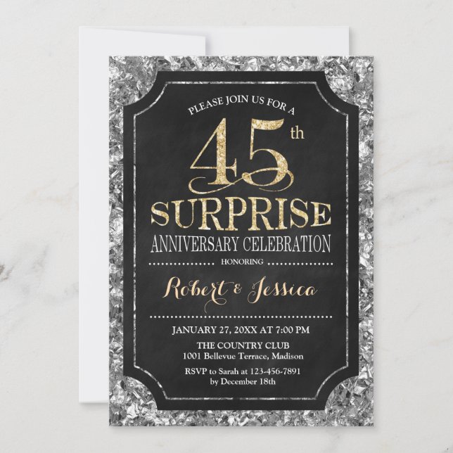 Invitation Surprise pour 45e anniversaire de mariage - Argent (Devant)