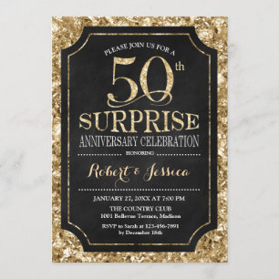 Invitation Surprise pour 50 ans de mariage - Noir Or