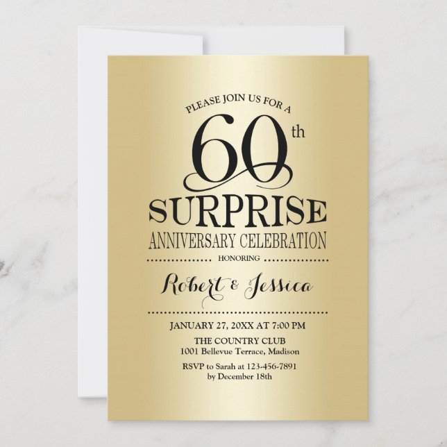 Invitation Surprise pour 60 ans de mariage - Or (Devant)