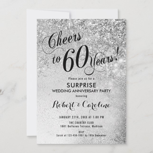 Invitation Surprise pour 60e anniversaire de mariage - Argent (Devant)