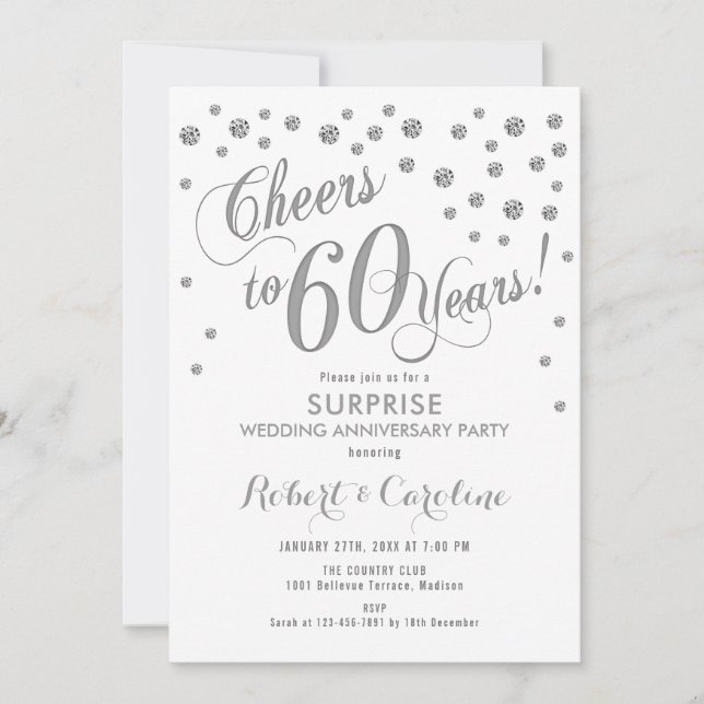 Invitation Surprise pour 60e anniversaire de mariage - Blanc  (Devant)