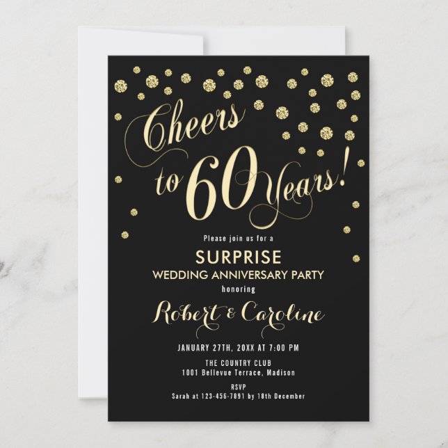 Invitation Surprise pour 60e anniversaire de mariage - Noir e (Devant)
