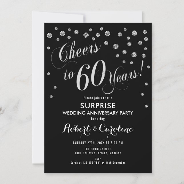 Invitation Surprise pour 60e anniversaire de mariage - Noir e (Devant)