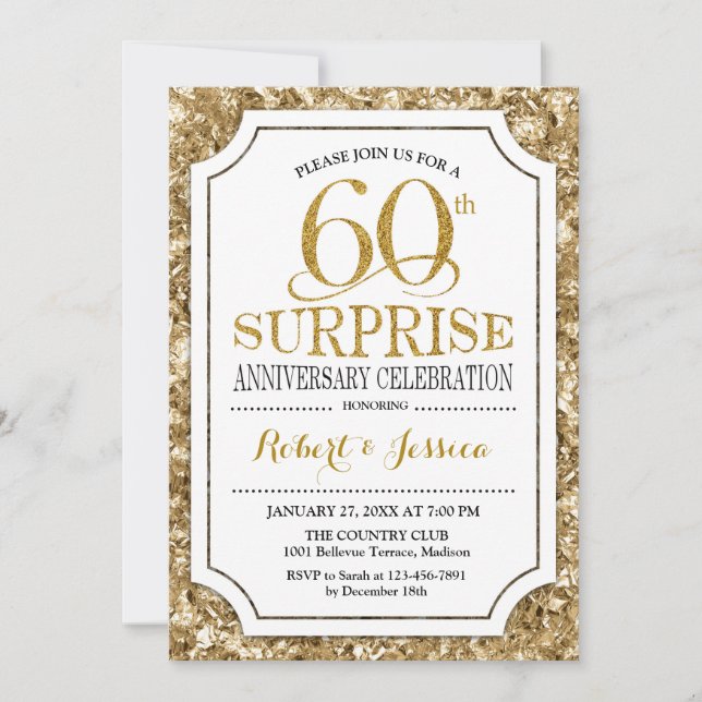 Invitation Surprise pour 60e anniversaire de mariage - Or Bla (Devant)