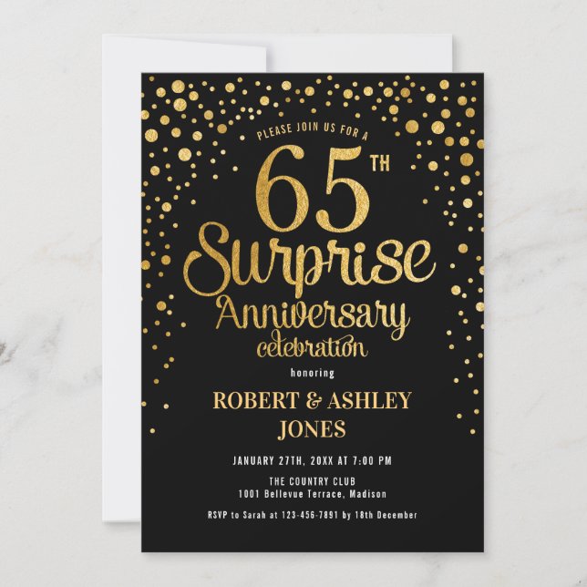 Invitation Surprise pour 65e anniversaire de mariage - Noir e (Devant)