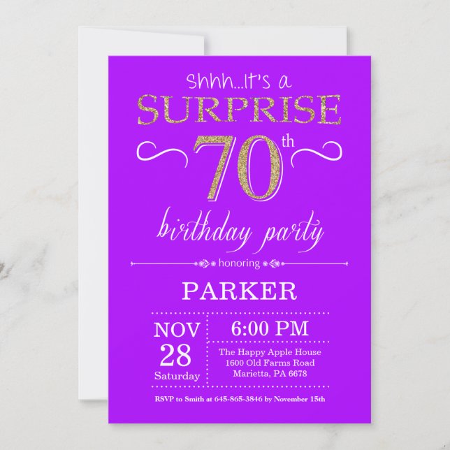Invitation surprise pour 70 ans Anniversaire Viole (Devant)