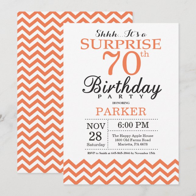 Invitation surprise pour 70e anniversaire Coral Ch (Devant / Derrière)
