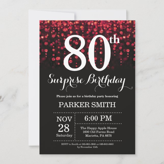 Invitation surprise pour 80 ans avec paillettes ro (Devant)