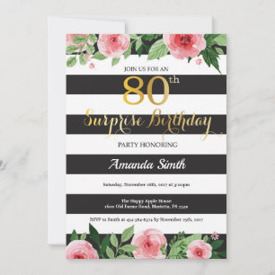 Invitation surprise pour 80 ans femme floral
