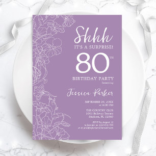 Invitation Surprise pour 80 ans - Floral Violet