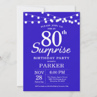 Invitation surprise pour 80e anniversaire bleu roy