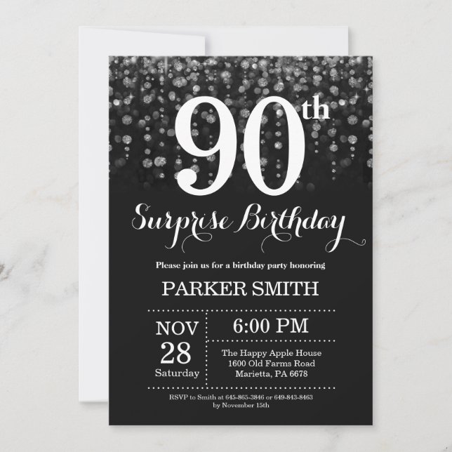Invitation surprise pour 90e anniversaire paillett (Devant)