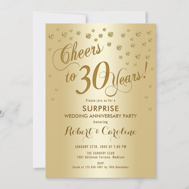 Invitation Surprise pour le 30e anniversaire de mariage - Or (Devant)