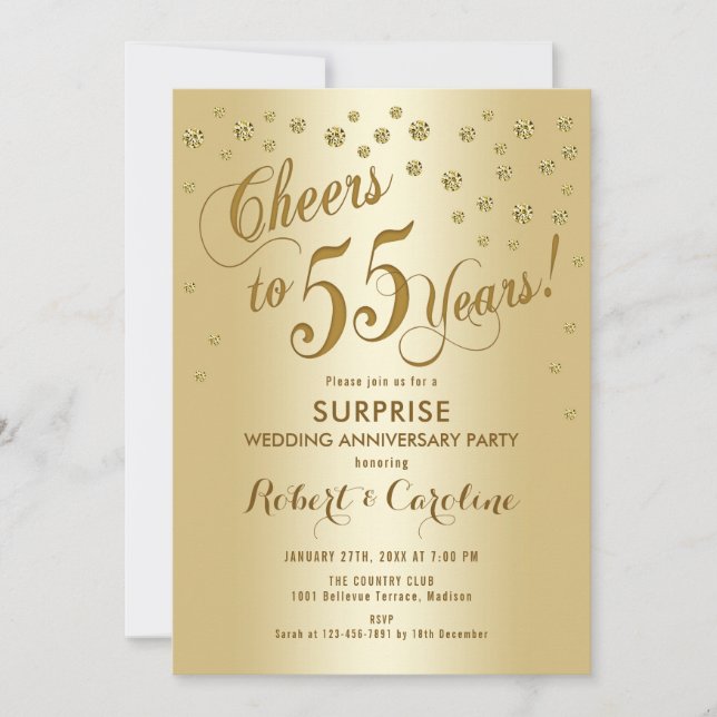 Invitation Surprise pour le 55e anniversaire de mariage - Or (Devant)