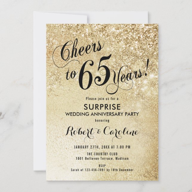 Invitation Surprise pour le 65e anniversaire de mariage - Or (Devant)